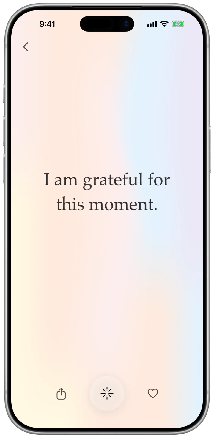 Miretta affirmation screen reading I am grateful for this moment